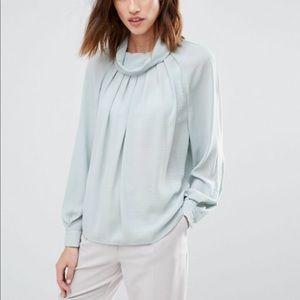 Mint Batwing Blouse with Back Buttons